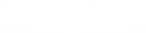 White logo with black text reading "Sit Stay Read" on three overlapping rectangles.
